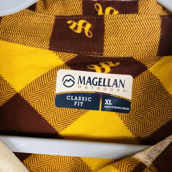 Magellan Size XL Buffalo Plaid Check Shiner Bock Flannel Button Shirt Yellow - Picture 4 of 5